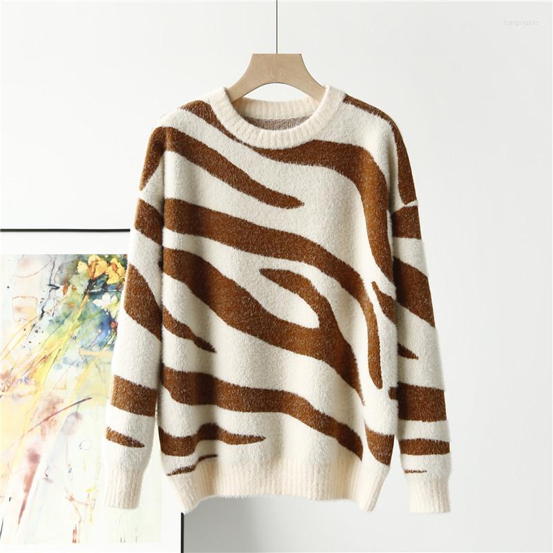 

Men's Sweaters Zebra Print Knitted Oversized Sweater O Neck Casual Khaki Thick Winter Pullovers Femme Office Autumn Jumper Men, Yl