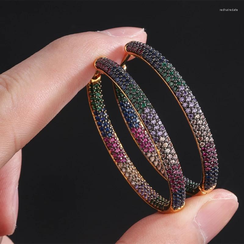 

Hoop Earrings EYIKA Gorgeous Two Color Plating Rainbow Zircon Circle Round For Women Jewelry Big Exaggerated Hip Hop Pendientes