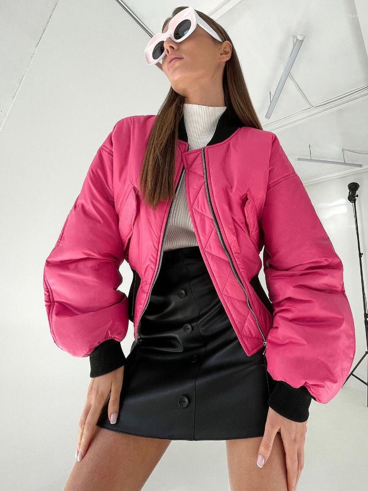 

Women's Jackets Casual Zipper O Neck Long Sleeve Rose Red Cotton-padded Coats For Women Fall Winter Ladies Warm Black Baseball Outwear