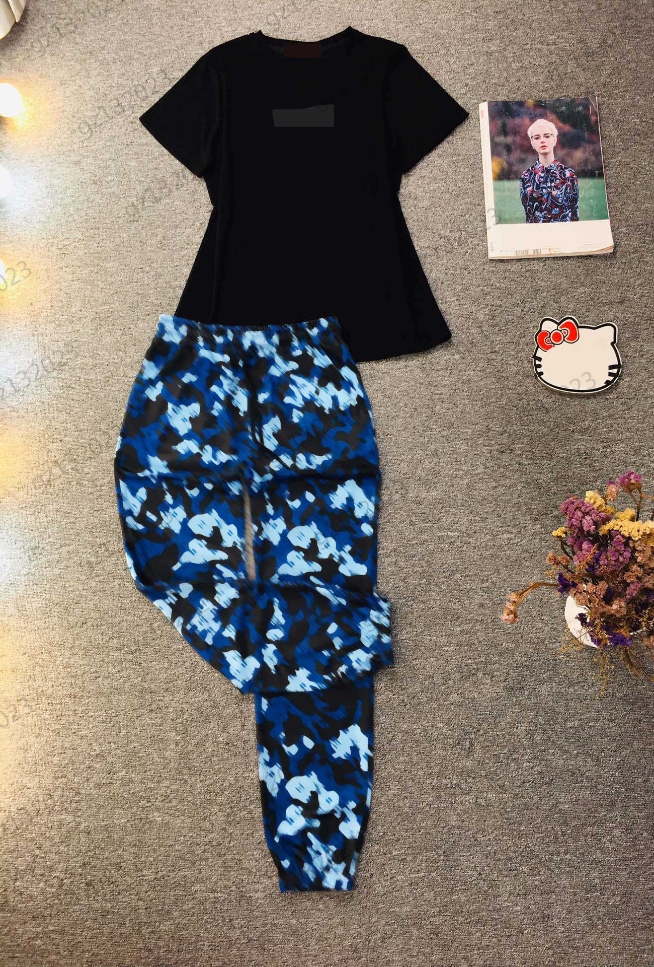 

Brand Two Piece Pants Classic Logo Printed Crewneck Pullover T-shirt Patchwork Color Decoration Loose Breathable Trousers Two Piece Set Womens