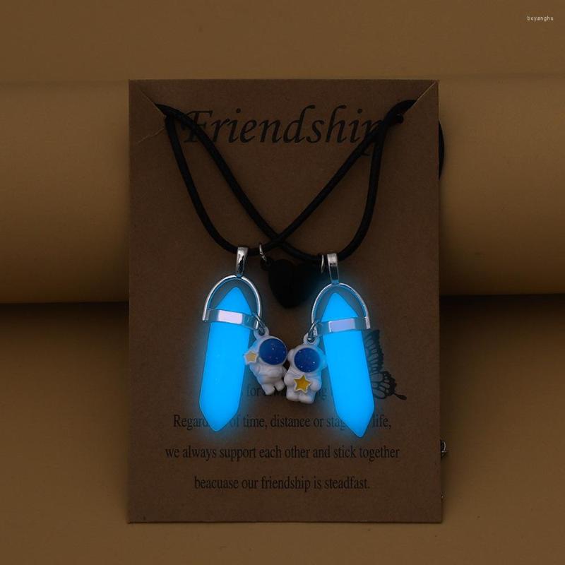 

Choker Fashion Luminous Hexagonal Column Astronaut Pendant Necklace Lover Friend Heart Magnetic Buckle Chokers Rope Chain Jewelry