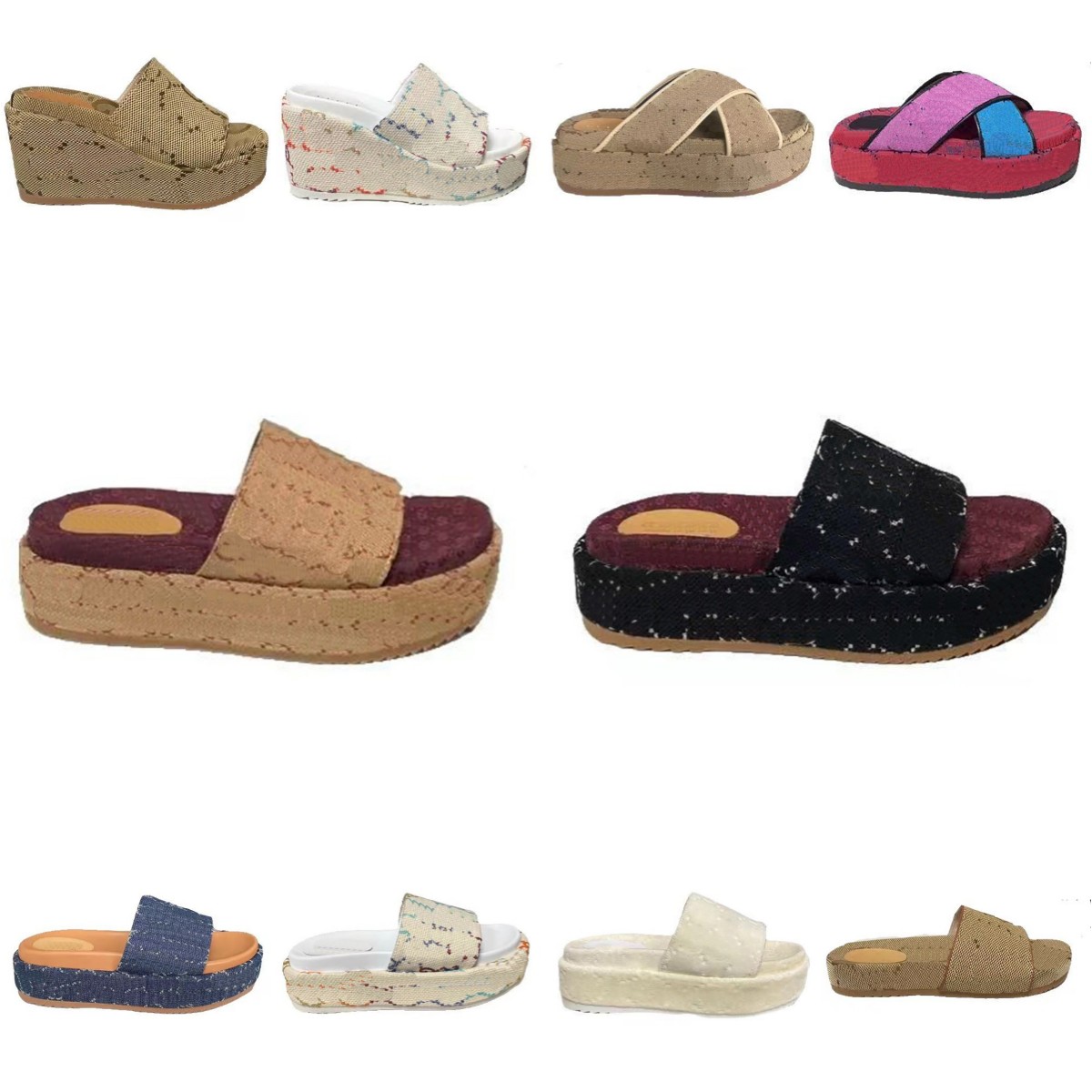 

NEW 2023 slipper womens angelina platform slide fashion Thick bottom sandals jacquard denim embroidered canvas designer MEN slip on slippers Canvas big size 35-45, Color10