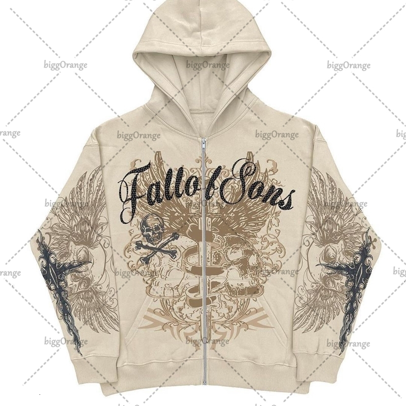 

Womens Hoodies Sweatshirts Retro American Fashion Medieval Print Zip Hoodie Women Casual Loose Warm Fall Streetwear Y2K Style Top Harajuku Jacket 230216, Gold