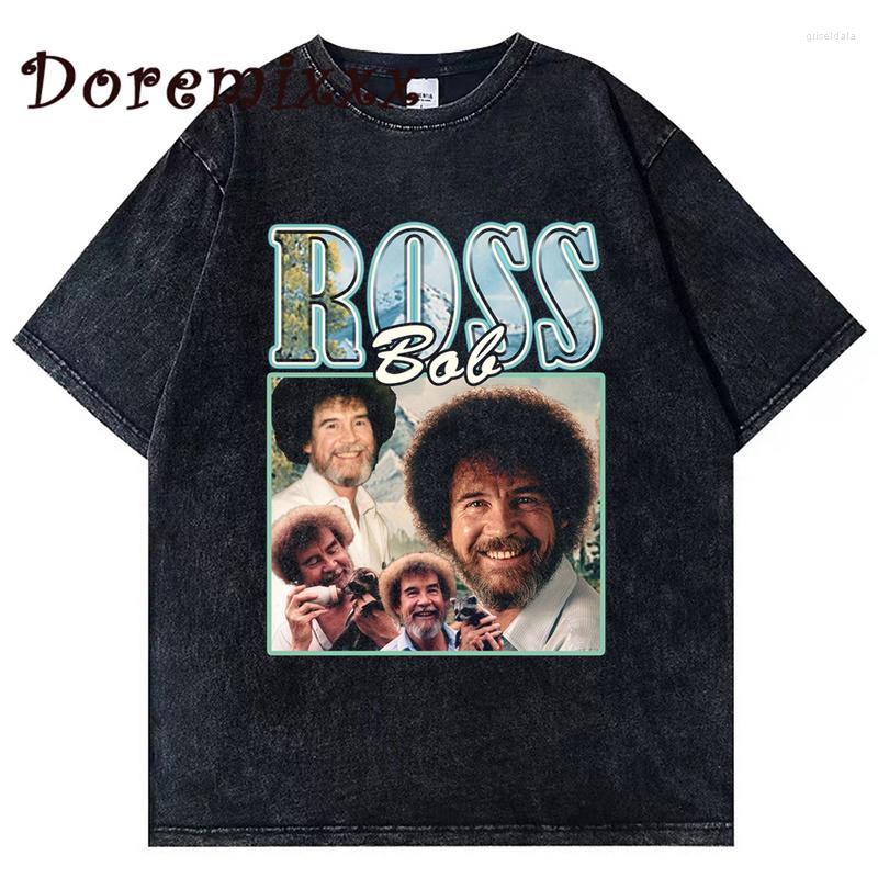 

Men' T Shirts Washed Shirt Bob Ross Graphic Printed Tshirts Men Women Cotton Short Sleeve Oversized Tee High Street Vintage Clothing, 120306