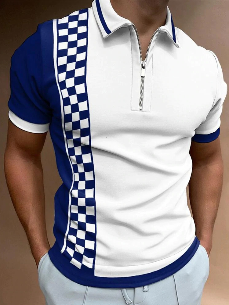 

Men's Polos Luxury Men's Matching Clothing Polo Shirts Golf Wear Casual Plaid Short Sleeve Tee Men Turn-Down Collar Zipper Polo Shirt Tops 230217