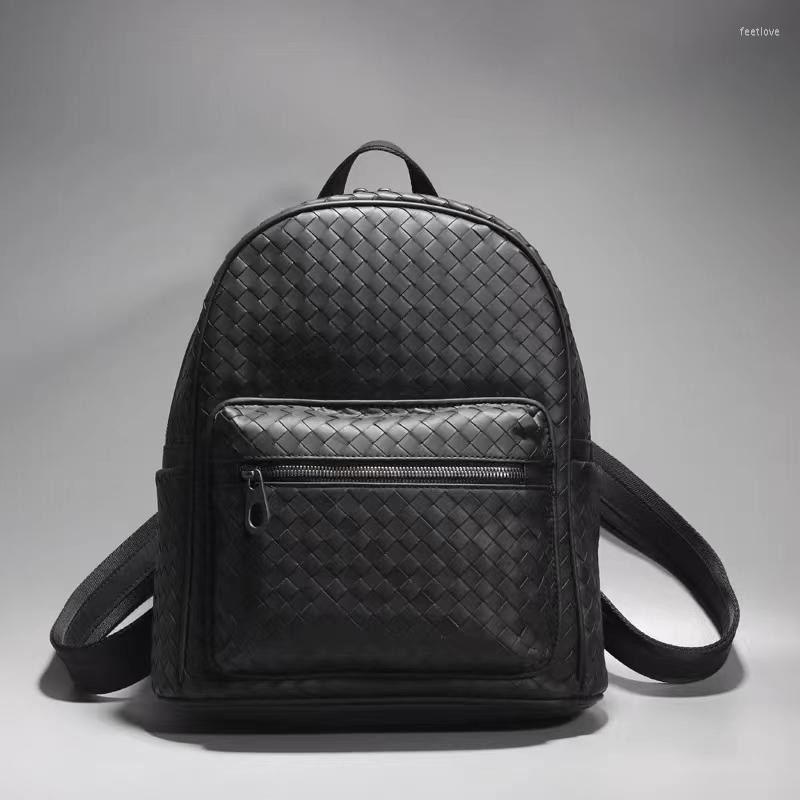 

Backpack 2023 Male And Female General-purpose High Quality Sheepskin Leather Bag Zipper Simple Generous Mountaineering, Black