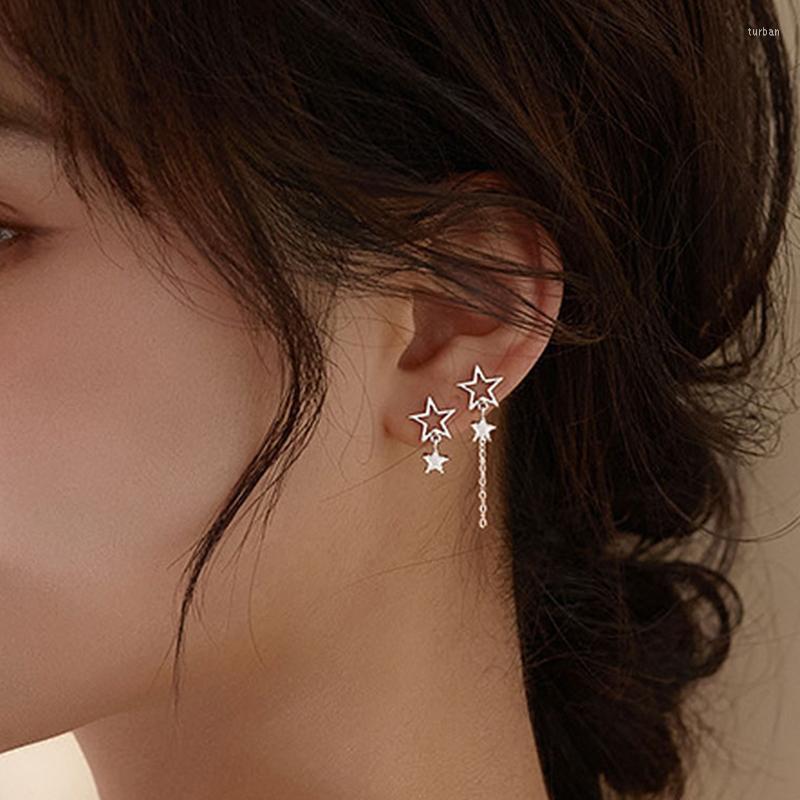 

Stud Earrings Asymmetry Star Long Chain Tassel Pendant Drop For Women Lady Shine Zircon Crystal Geometric Piercing Charming