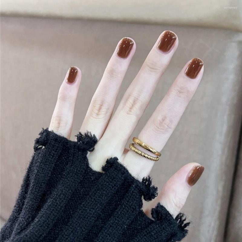 

False Nails 24PCS Short Press On Caramel Color Full Coverage Finished Nail Piece Manicure Salon DIY Art Glue/Jelly Gel Type NOV99, Jelly glue model