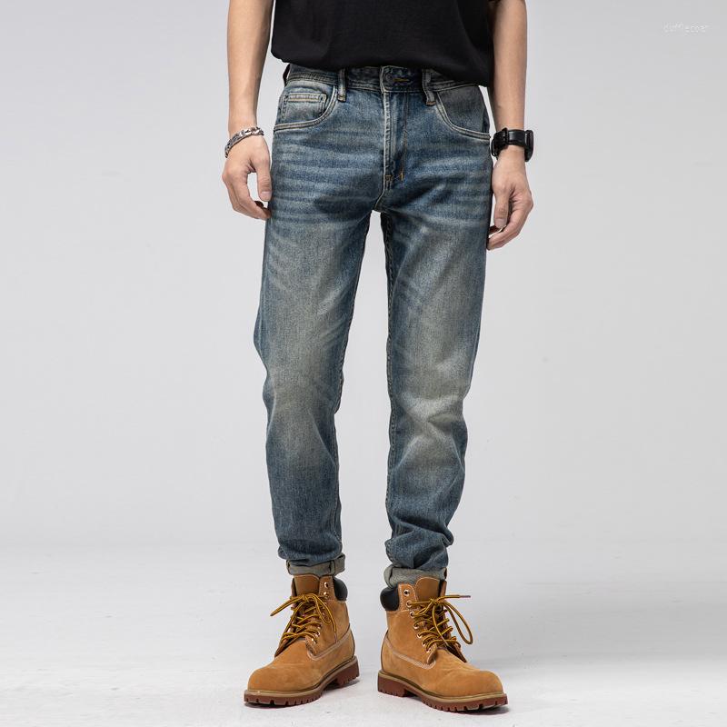 

Men's Jeans European And American Good Quality Retro Washed Stretch Men's Small Straight Trousers Summer Slim Long Pants, Blue