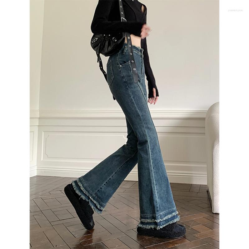 

Women' Jeans Korean Rough Selvage Casual Blue Women 2023 Spring High Street Fashion All-match Slim Wide Leg Pants