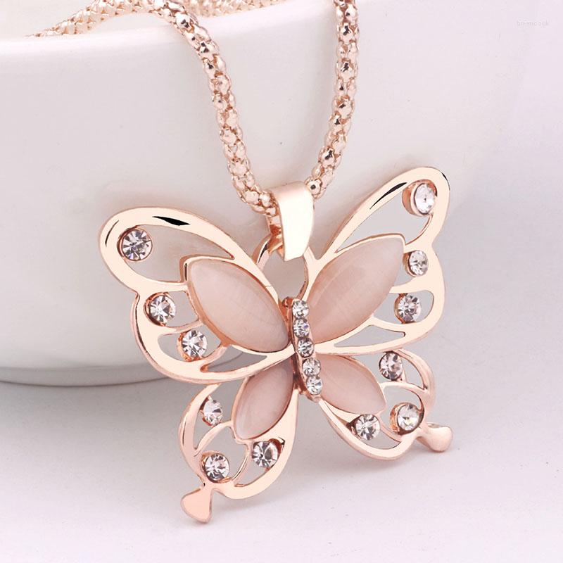 

Pendant Necklaces Korean Fashion Sweater Chains Butterfly For Women Flash Zircon Hollow Clothing Accessories