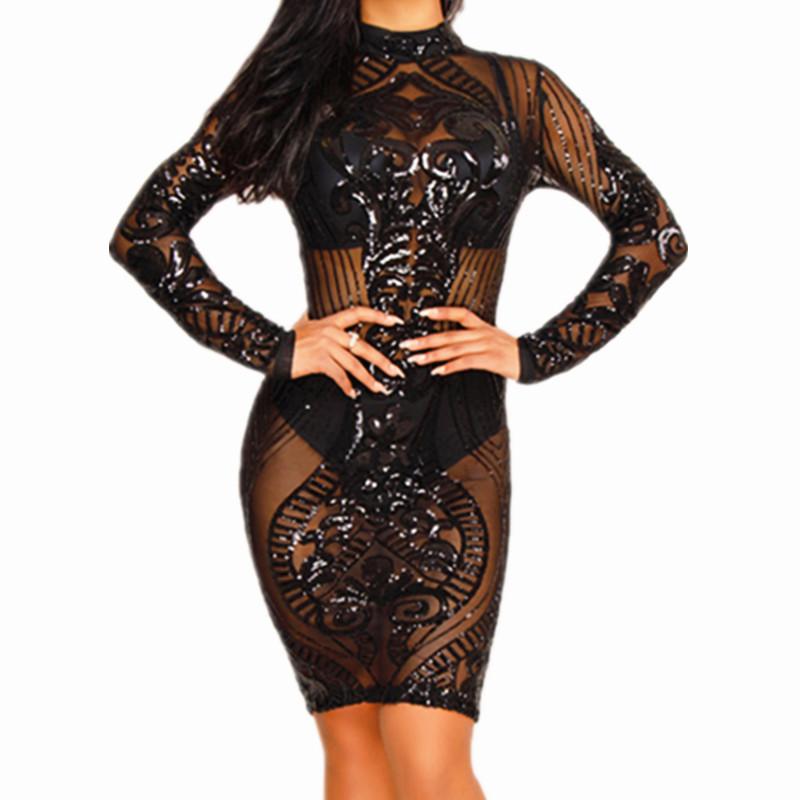

Casual Dresses 2023 Shiny Rhinestones Sexy Party Dress Women Black Mesh Patchwork See Through Bandage Elegant Pencil Midi