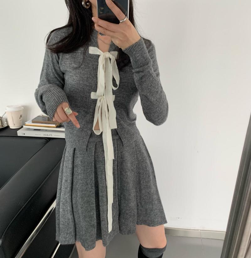 

Work Dresses 2023SS Spring Women Grey High Quality Wool Knitted Sweater Cardigans Casual Skirt Suits 2 Piece Sets Ddxgz2 2.08, Gray