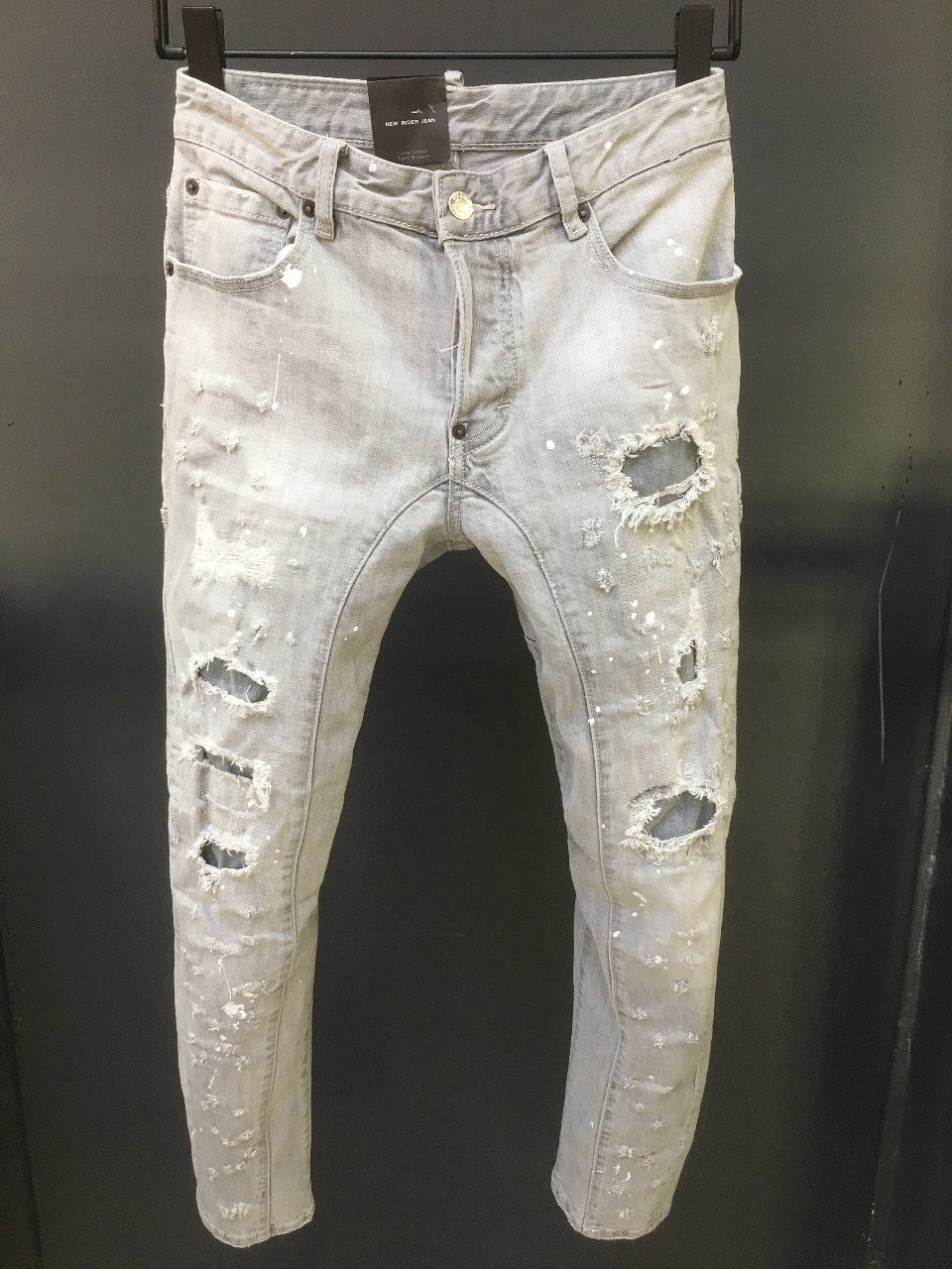 

Slim Fit Button Fly Mens Jeans Stretchy Grey Washed Denim Jeans Designer Jean Pants