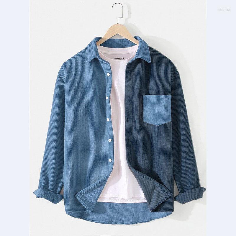

Men' Casual Shirts 2023 Corduroy Shirt Coat Men' Loose Korean Style Contrast Color Tops Spring And Autumn Youth Clothes, Blue