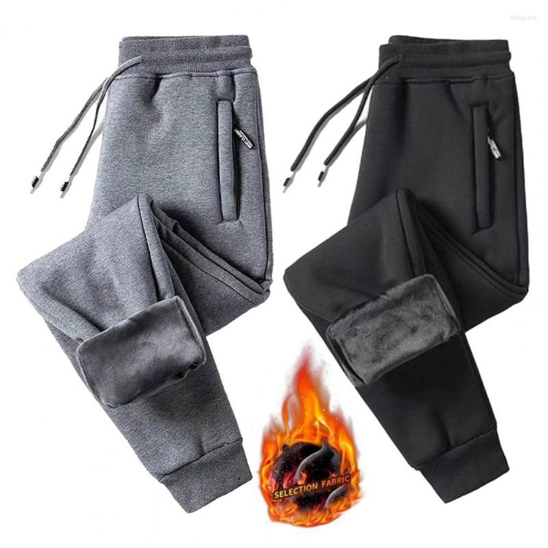 

Men's Pants Casual Men Cargo Solid Color Plush Lining Thicken Autumn Winter Thermal Zipper Pockets Sweatpants For Daily Wear, Light grey