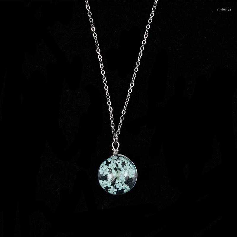

Pendant Necklaces Style Fahion Handmade Natural Real Dried Flower Round Lace Glass Necklace For Women Charm Jewelry