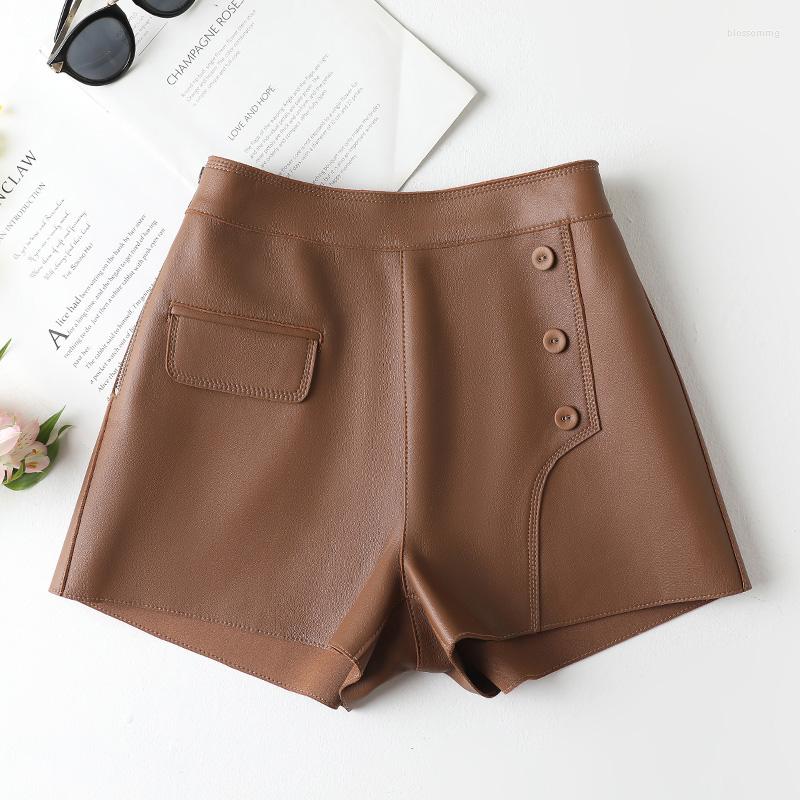 

Women's Shorts 2023 Genuine Sheepskin Leather Women High Waist Pants Elastic Lady Sexy With Zipper SY4922, Brown