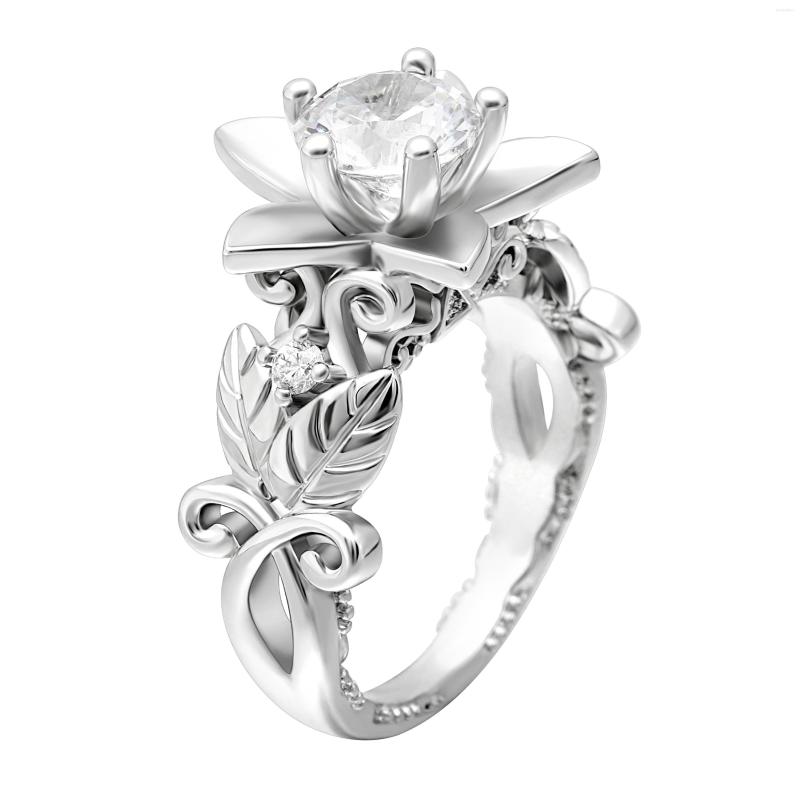 

Wedding Rings Hainon Silver Color Filled Leaf & Flower For Women Zircon Crystal Engagement Finger Jewelry