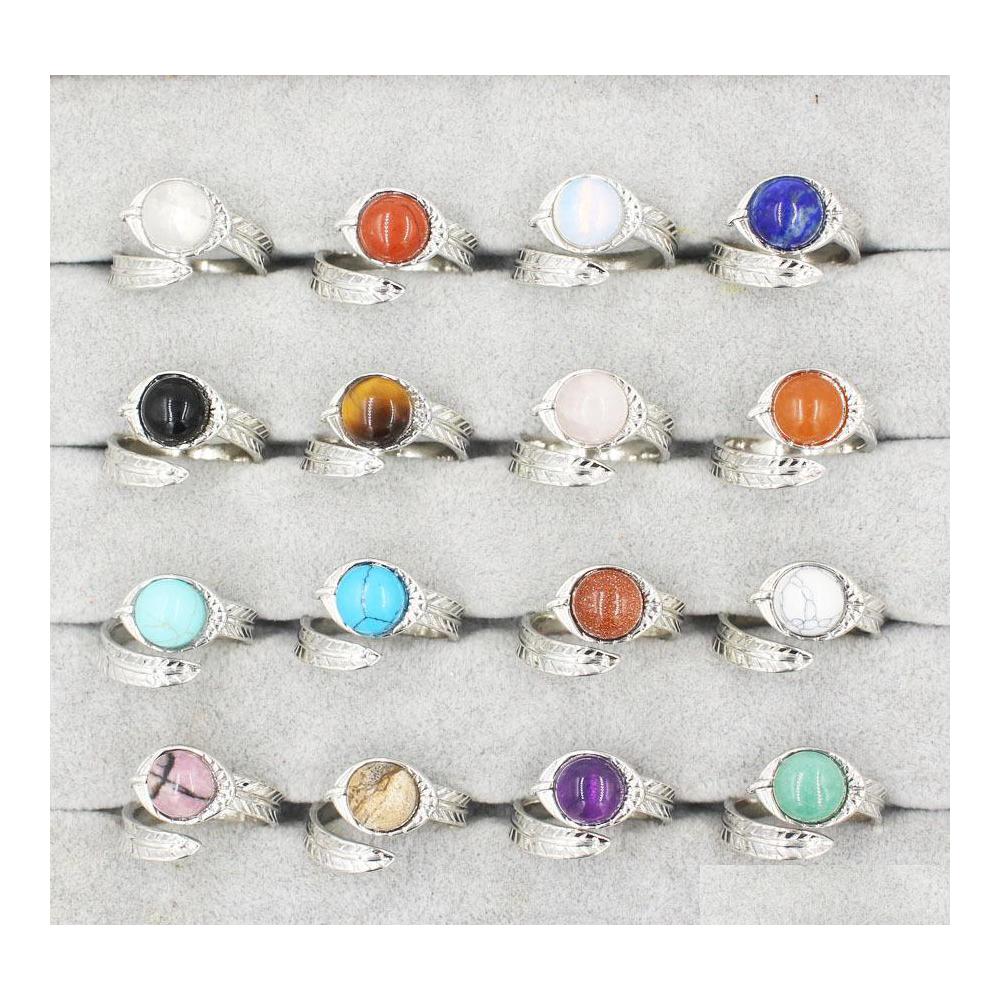 

Solitaire Ring Natural Stone Rings Tigers Eye Turquoise Lapis Pink Quartz Amethyst Opal Crystal Finger For Women Jewelry Drop Deliver Dhf79