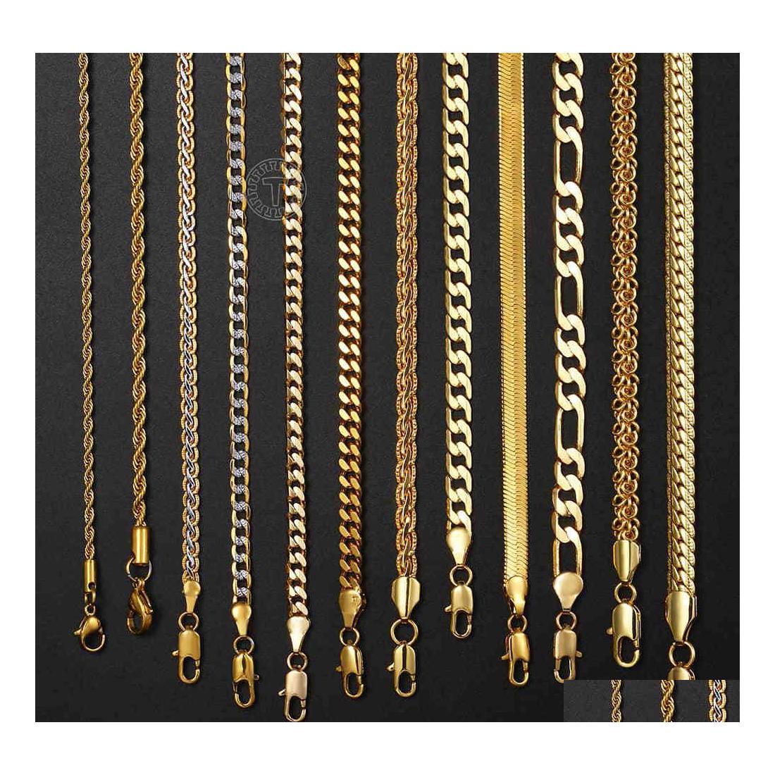 

Chains Gold Chain For Men Women Wheat Figaro Rope Cuban Link Filled Stainless Steel Necklaces Male Jewelry Gift Wholesale Drop Deliv Dhczx