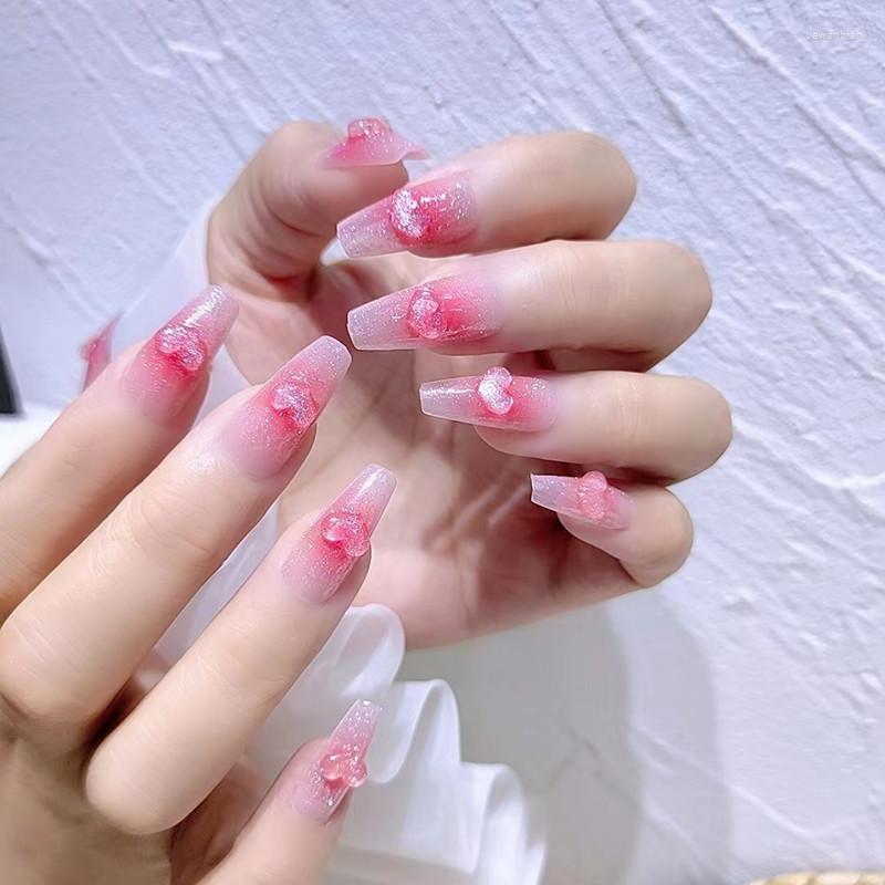 

False Nails 24PCS Coffin Head Ballet Press On Nail Tip With Shiny Sequins Women Girls Artificial Fake Full Finished Patches, B390