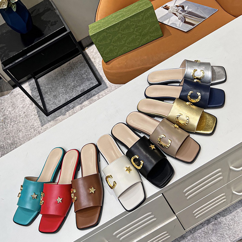 

Classic flat slippers women sandals Fashion luxury Designers Slides Flip Flops slipper real leather face womens Sandal silde Size 35-43
