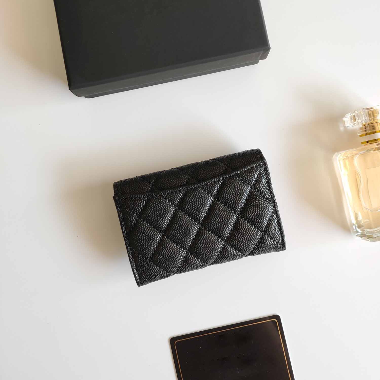 

Classic Caviar Cow Leather Wallet Small Card Holder Womens Wallet Designer Flap Metal Card Sleeve Mens Fashion Black Card Bag Designer Design Outdoor Handbag, #6