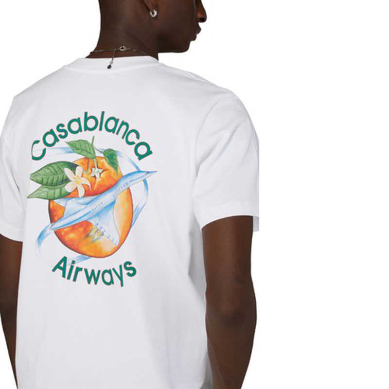 

Casablanca Orange Aircraft 23ss Designer Tee Men and Women Loose Tees Short Sleeve Fashion T-shirt Casual Summer T Shirt, White