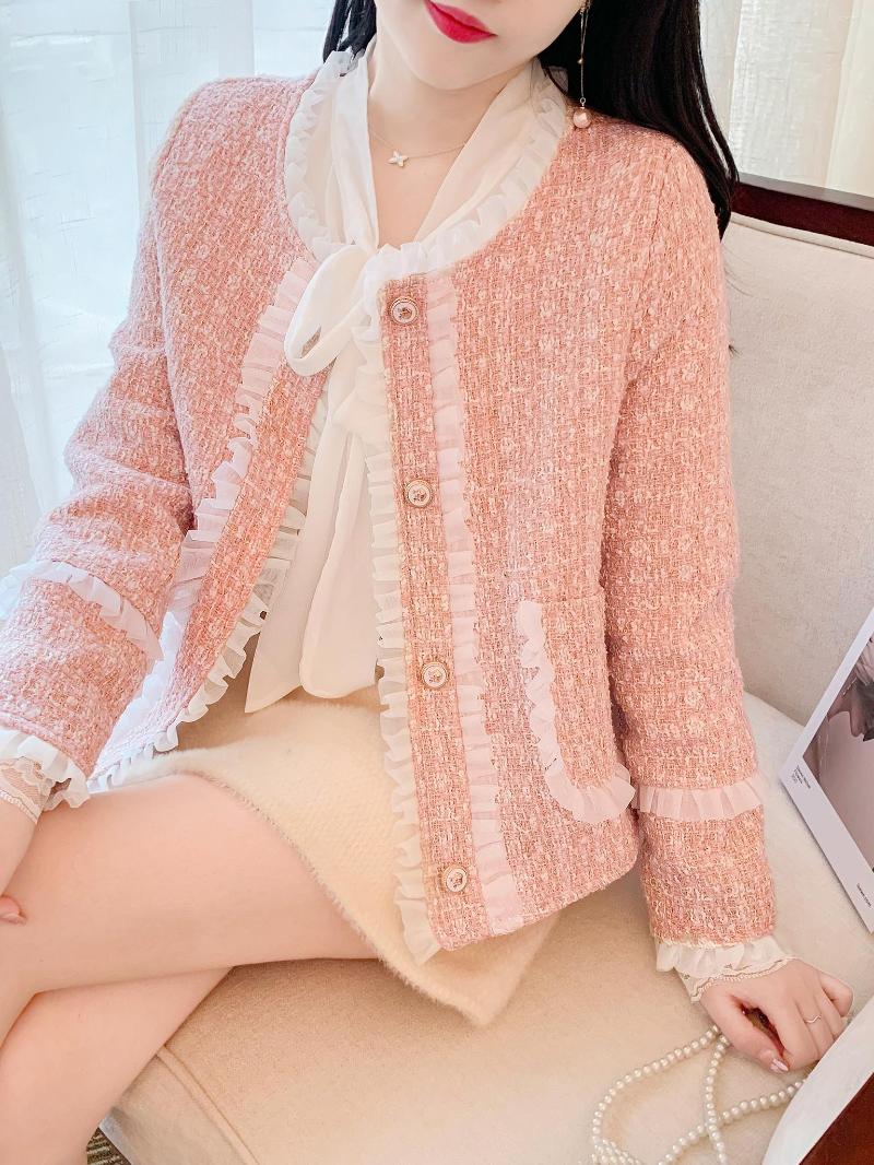 

Women' Jackets Korean Sweet Tweed Women' Elegant Blend Wool Coat With Pockets Female 2023 Autumn Winter Single Breasted Outwear Lady, Blue