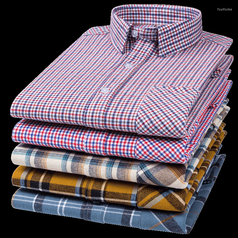 

Men's Casual Shirts Pure Cotton Man's Plaid Shirt Sanding Fabric Warm Oversized For Male Long Sleeve With Pocket