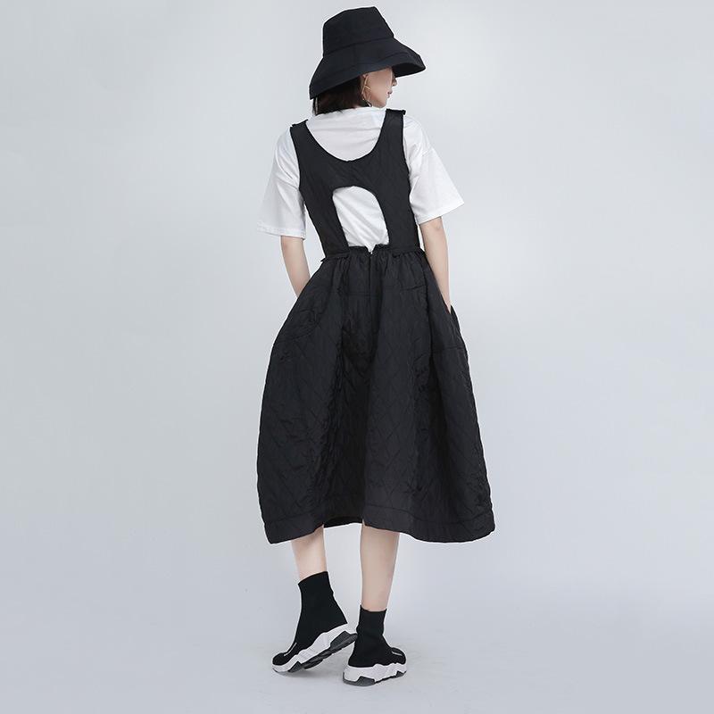 

Casual Dresses MSXU 2023 Small Pear-shaped Figure To Wear A Thin And Puffy Hollow Quilted Cotton Dress, Black