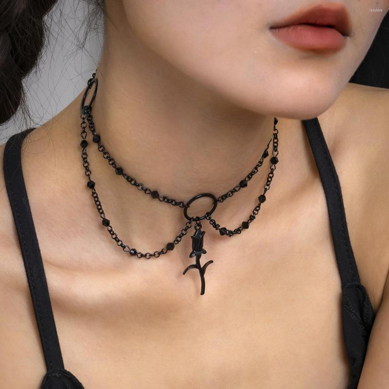 

Choker 1PC Halloween Gothic Black Chain Rose Flower Necklace With Pendant Charm Goth Jewelry Women Gift 2023