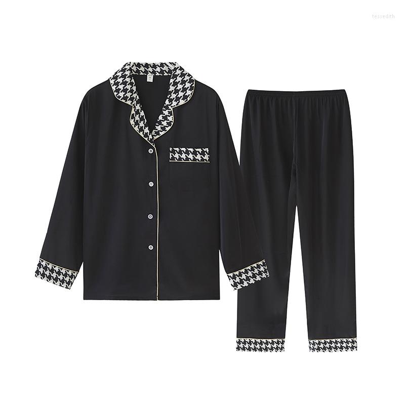 

Women's Sleepwear Long Sleeve Pajamas Autumn Trousers Suit Fashion Pyjama Set Large Size Nightwear Home Service, Black
