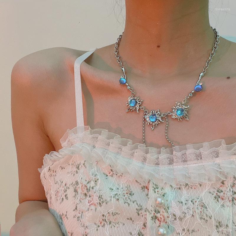 

Choker Silver Color Bohemian Blue Crystal Bling Tassel Necklace Party Jewelry