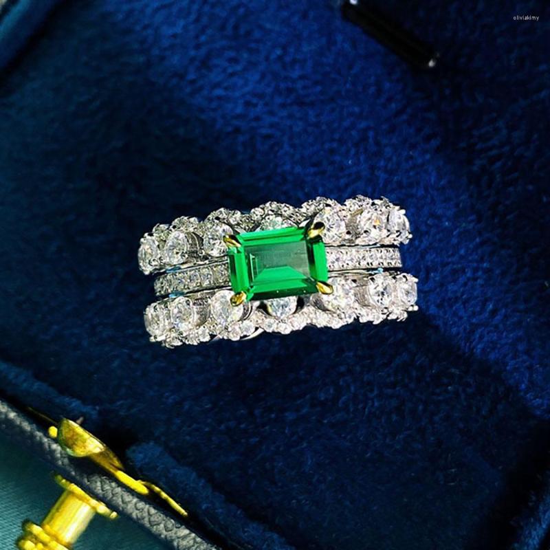

Cluster Rings Luxury 5 7mm Emerald Big Ring 925 Sterling Silver Lab Diamond Cocktail Party For Ladies Anniversary Gift Fine Jewelry