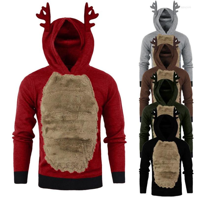 

Men's Hoodies Christmas Hoodie Xmas Hoody Reindeer Feather Hooded Fur 3D Blouse Top Men Clothes Pullover Sweatshirt, Black