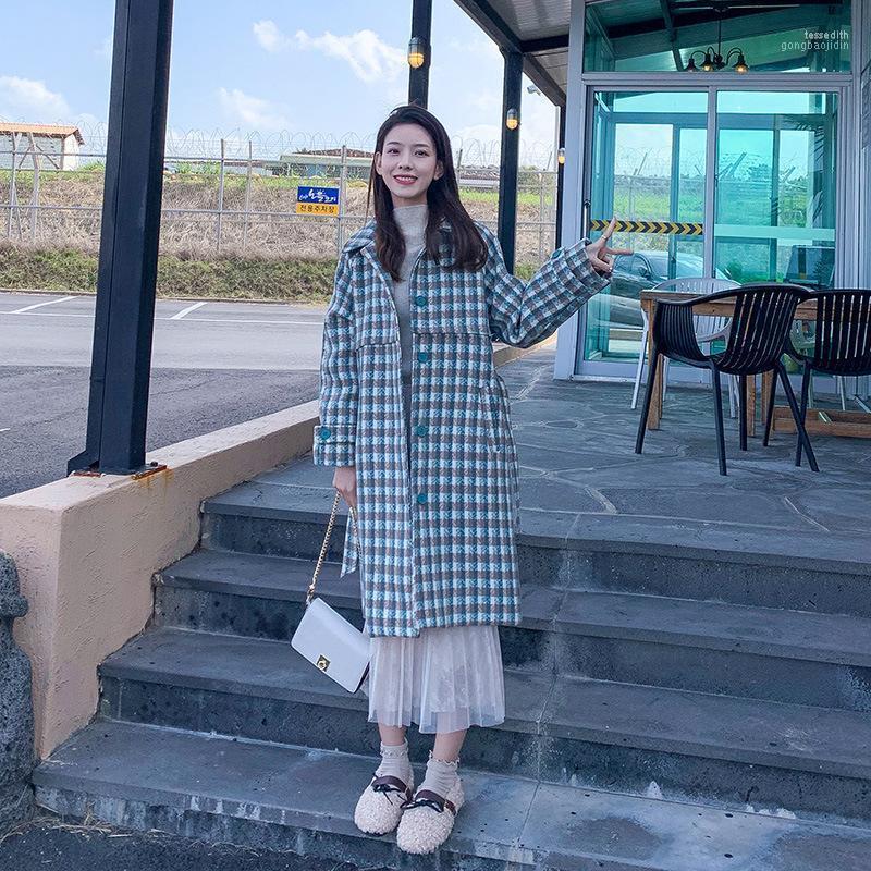

Women' Wool & Blends 2023 Oversize Plaid Coat Autumn Winter Fashion Retro Lapels Mid-leng Tess22, Green