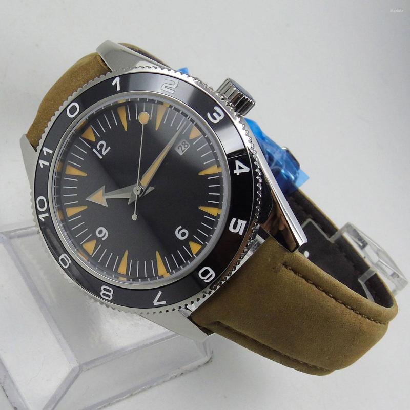 

Wristwatches Sterile Mechanical Wristwatch Men NH35A MIYOTA 8215 Movement Glass Back Sapphire Crystal Camel Strap Steel Case Luminous Dial, Seagull 1612