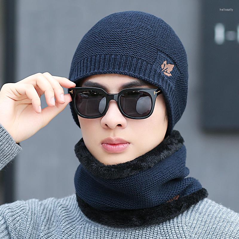 

Berets Mens Womens Winter Beanie Hat Scarf Set Warm Knit Thick Fleece Lined Cap Neck Warmer For Men Women, H just hat