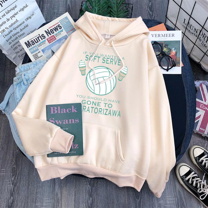 

Men' Hoodies & Sweatshirts Haikyuu If You Wanted A Soft Serve Print Mens Clothes Fashion Pattern Warm Fleece Clothing Street Loose Men, Beige