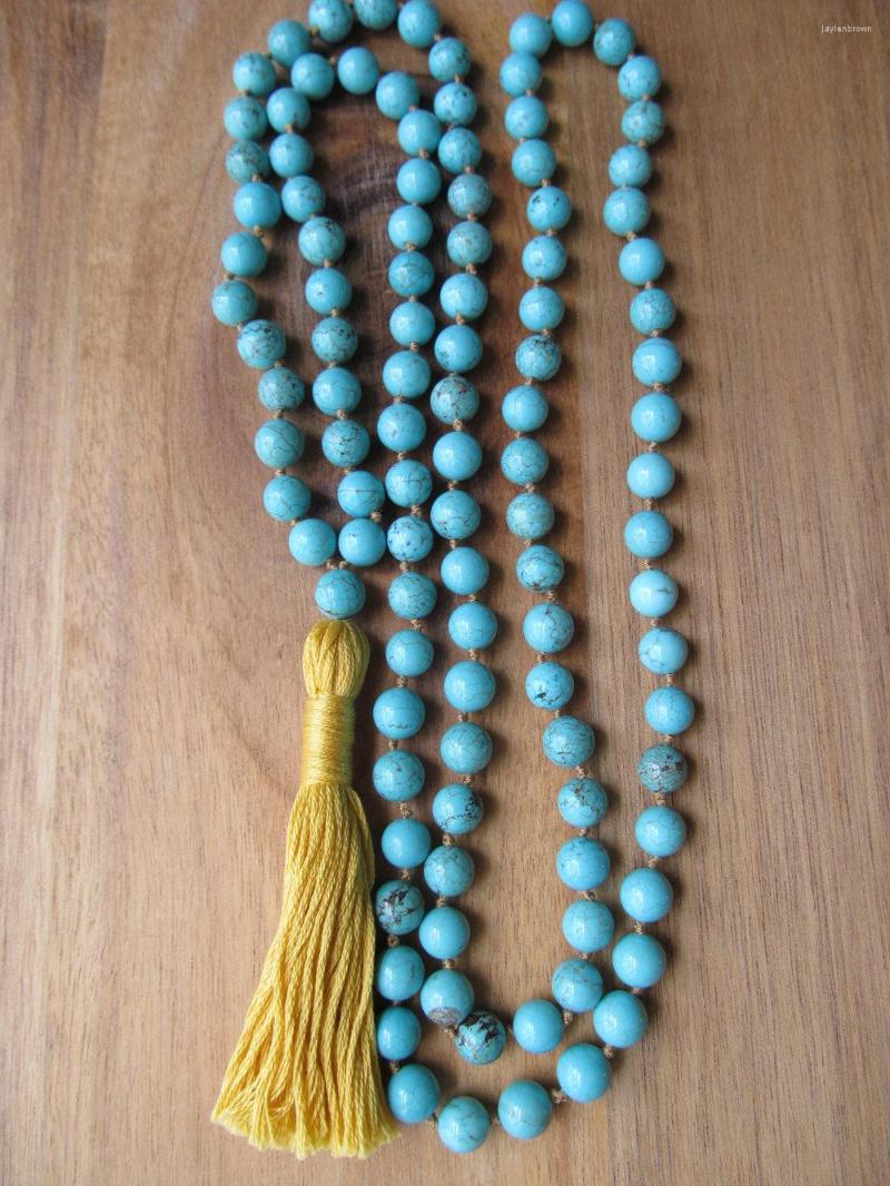 

Pendant Necklaces 108 Bead Mala Necklace Turquoises Yoga Jewelry Tassel Japa Prayer Beads Meditation Knotted