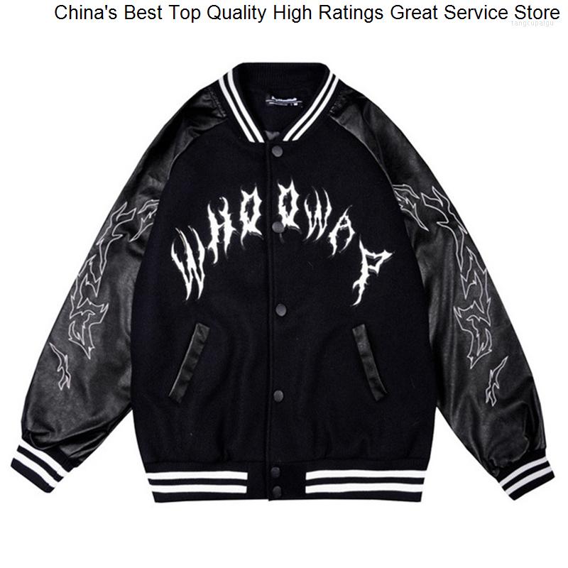 

Men's Jackets Embroidery 2023 Wing Gothic Letter Patchwork Baseball Jacket Hip Hop Oversized Streetwear Vintage Varsity Biker Motorcycle, Black