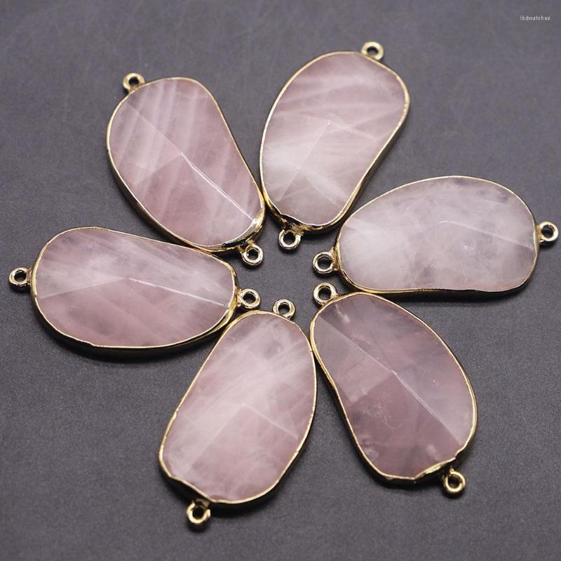 

Pendant Necklaces 30 24MM Natural Stone Rose Quartz Charms Connector Double Hole 6pcs For DIY Women Men Jewelry Bracelet Making Wholesale