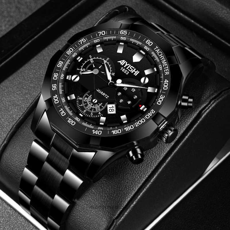 

Women's Watches aiyiahi1653 mens watch swiss new leisure 2023 student waterproof quartz watch men's Watch, Steel - all black