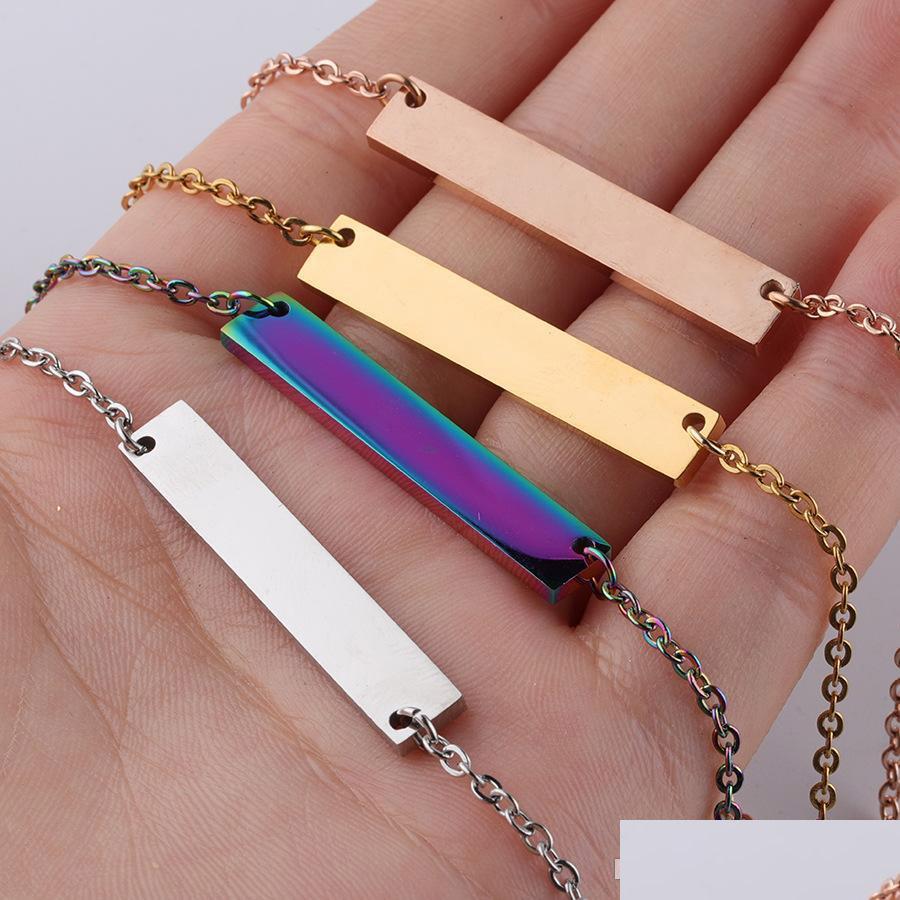 

Pendant Necklaces New Blank Bar Necklace Stainless Steel Gold Rose Sier Charm Jewelry For Buyer Own Engraving Drop Delivery Pendants Dhdja