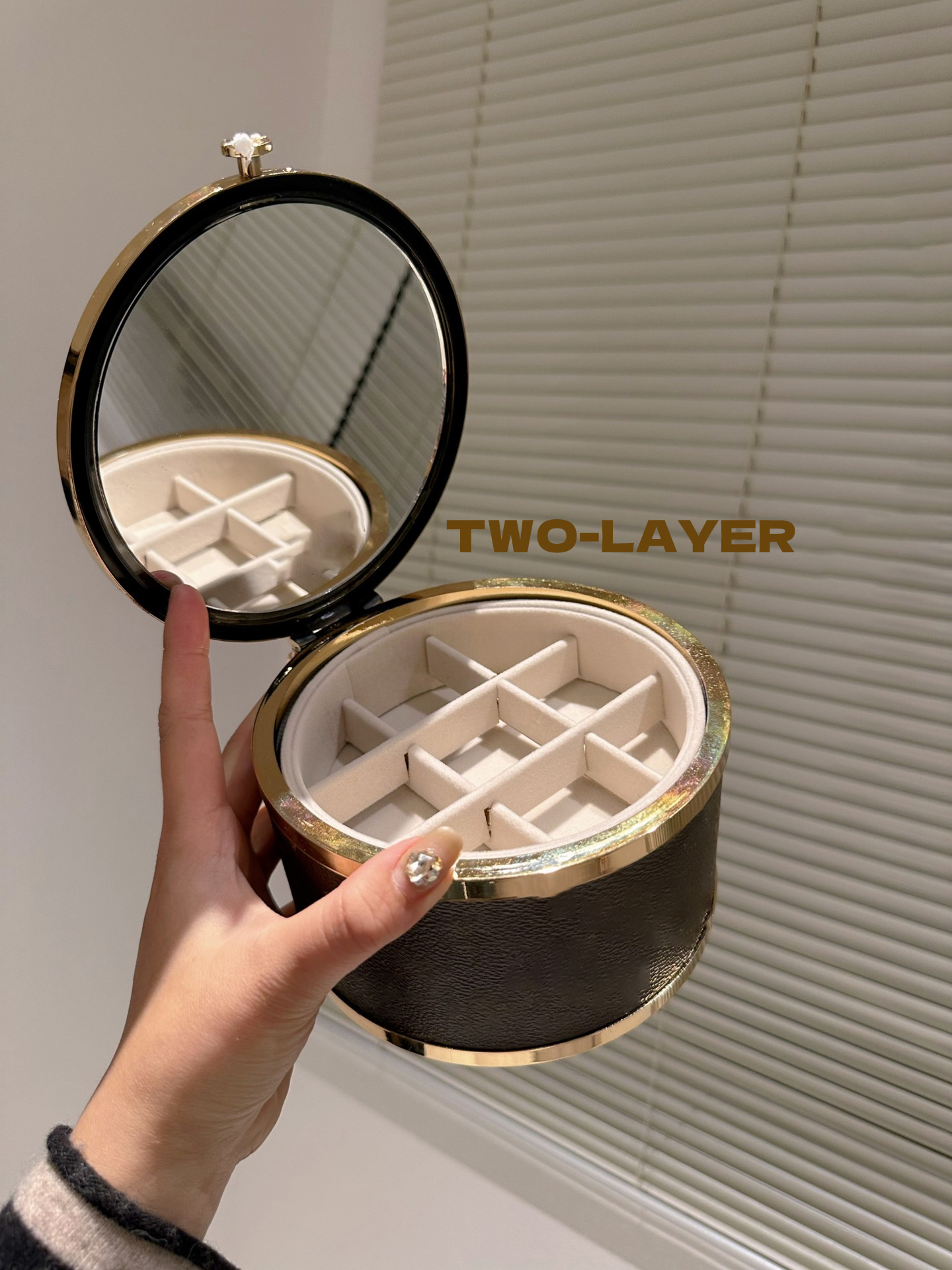 

jewelry organizer Bag Organizer Stuff Sacks 2 layers Compartment cosmetics Storage Box earrings necklace key lipstick Toiletry Kits with vanity mirror 05189, 1 layer