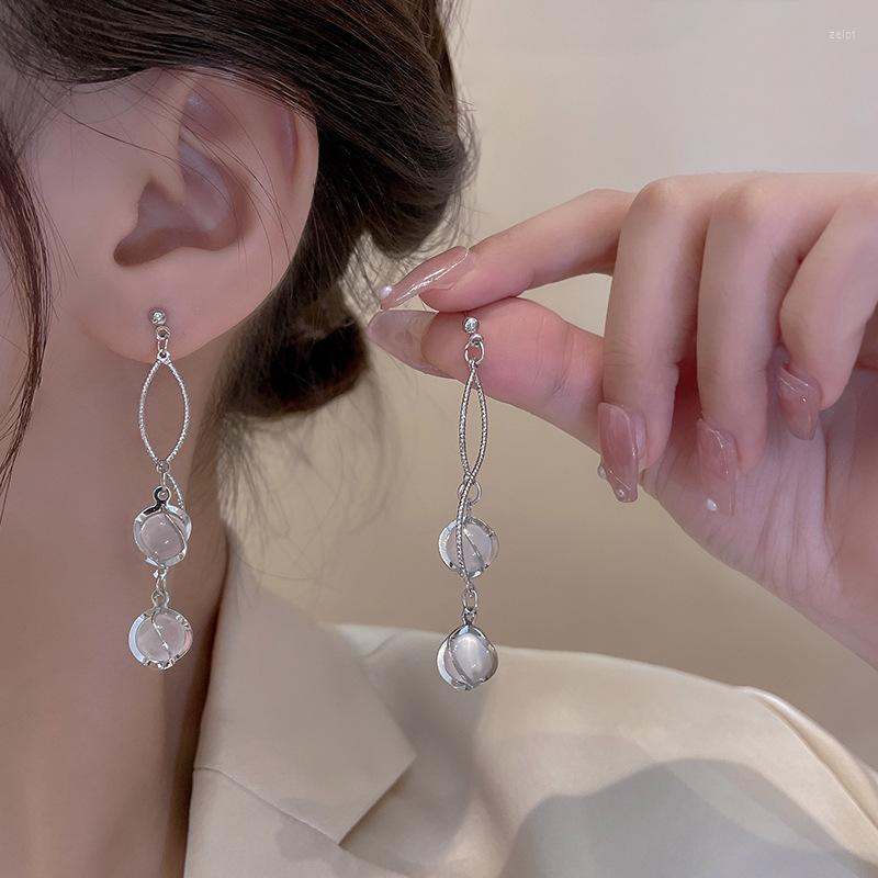 

Stud Earrings Korean Retro Long Spiral Opal Female Temperament High-end Ins Style