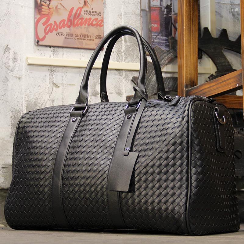 

Duffel Bags LEBSGE Fashion Men's High Quality Pu Leather Large Capacity Boarding Single Shoulder Crossbody Portable Travel, Black