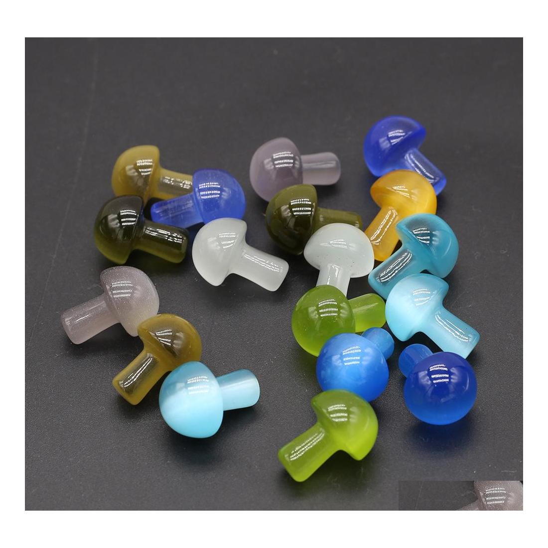 

Stone Fashion Blue Green Yellow Cats Eye Glass Crystal Ornament Mushroom Charm Loose Beads For Plant Decoratio Vipjewel Drop Deliver Dhwzw